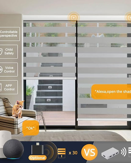Motorized Blinds with Remote, Cordless Automatic Zebra Shades, Smart Blind for Windows, Grey, 38 x 72