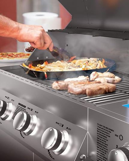 4 Burner Propane Gas Grill with Side Burner, Stainless Steel Gas Grill with Built-in thermometer & Enameled Cast Iron Grates, 58,000 BTUs Output for Outdoor Cooking and Patio Backyard Barbecue