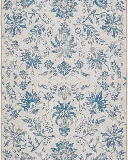 jinchan Torino Runner Rugs 3x8, Vintage-Inspired Floral Design Machine Washable Non-Slip Ultra-Thin Low-Pile Rubber Backing Traditional Rug for Kitchen Hallway Laundry Room Entryway Dark Blue