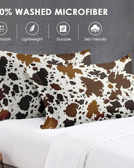 Full Size Comforter Set with 2 Pillowcases, Vintage Cow Brown Cowhide Animal Soft 3 Pcs Bedding for Kids and Adults Bedroom Bed Decor