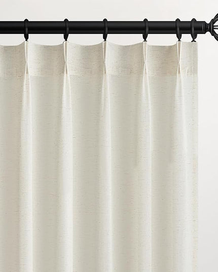 Topfinel Natural Pinch Pleated Linen Curtains 45 Inch Length 2 Panels for Bedroom Living Room Textured Cream Semi Sheer Window Curtain Boho Neutral Back Tab Pinch Pleat Drape with Hooks 45 Inches Long