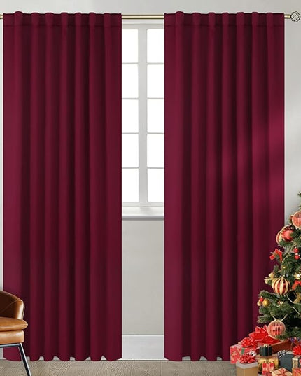 BGment Wide Christmas Red Blackout Curtains 84 inches Long - Rod Pocket and Back Tab Thermal Insulated Room Darkening Curtains for Living Room, 70 x 84 Inch, Burgundy Red, 2 Window Panels