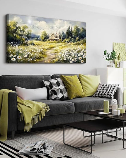 ERQINHUA Large Wall Art For Living Room Canvas Wall Decor For Bedroom Field Scenery Flower Watercolour Painting Office Decorations Stretched And Framed Wall Pictures Artwork Home Decor 20"X40"