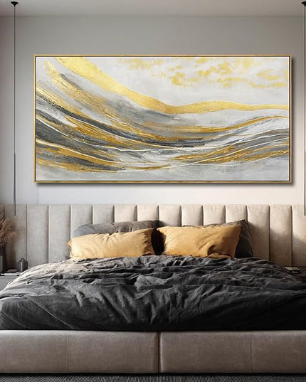Gold Home Wall Decor Line Canvas Wall Art Vintage Artwork 29"x58" Large Poster for Living Room Office Kitchen Pictures