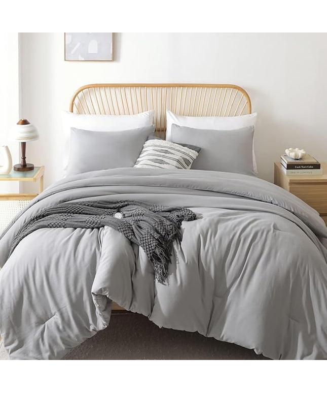 ROSGONIA Queen Comforter Set Grey, 3pcs Bedding Comforter Sets (1 Gray Comforter & 2 Pillowcases) All Season Soft Lightweight Bedspread Blanket Quilt