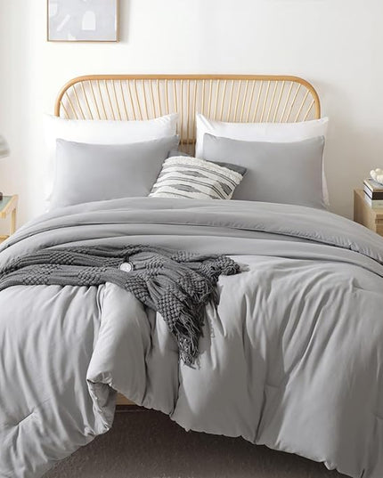 ROSGONIA King Size Comforter Set Grey, 3pcs King Comforter Set (1 Gray Comforter & 2 Pillowcases) All Season Soft Lightweight Bedspread Blanket Quilt