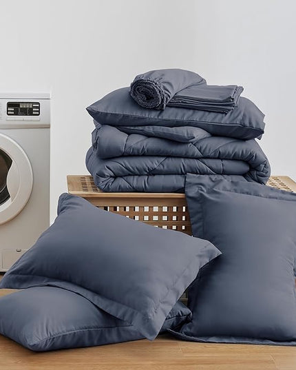 Love's cabin California King Comforter Set Navy Blue, 7 Pieces California King Bed in a Bag, All Season Bedding Sets with 1 Comforter, 1 Flat Sheet, 1 Fitted Sheet, 2 Pillowcase and 2 Pillow Sham
