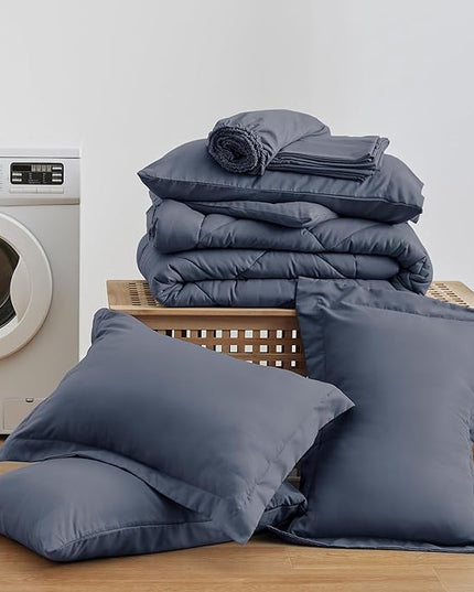 Love's cabin Full Comforter Set Navy Blue, 7 Pieces Full Bed in a Bag, All Season Bedding Sets with 1 Comforter, 1 Flat Sheet, 1 Fitted Sheet, 2 Pillowcase and 2 Pillow Sham