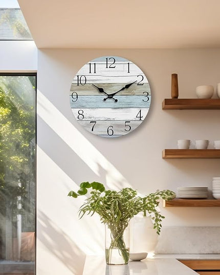 HYLANDA Wall Clock, 12 Inch Wall Clocks Battery Operated Silent Non Ticking, Wooden Clocks Decorative for Kitchen, Bathroom, Bedroom, Living Room Blue
