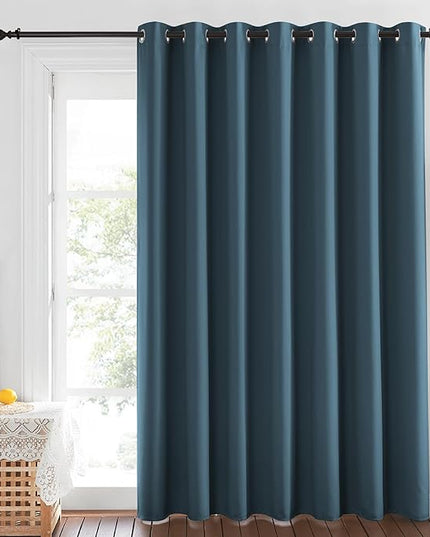 NICETOWN Window Treatment Sliding Door Curtain - Thermal Insulated Width Solid Blackout Patio Glass Door Drape, Extra Wide Draperies (Smoky Blue, 100 inches Wide x 84 inches Long)