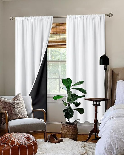 BGment White Blackout Curtains for Living Room, Thermal Insulated Full Room Darkening Window Curtains Noise Cancelling Privacy Rod Pocket Curtains Drapes 80 Inch Length, 2 Panels, 52 Wide, Pure White