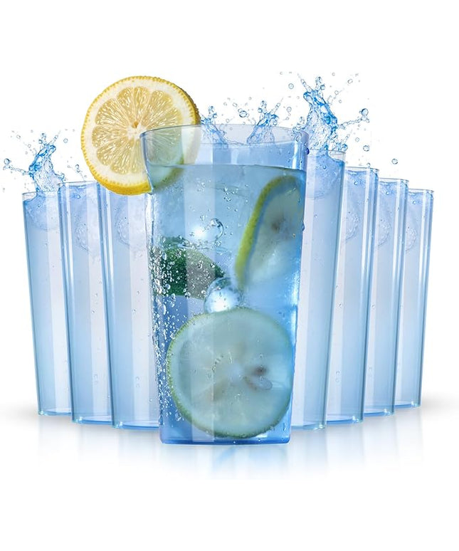Liacere Plastic Drinking Glasses (Set of 12) 18 oz Highball Blue Reusable Plastic Glasses Colors，Kitchen Water Glasses Cup, Bar Tumbler Glassware Set for Beer, Juice, Cocktail, Whiskey, Milk