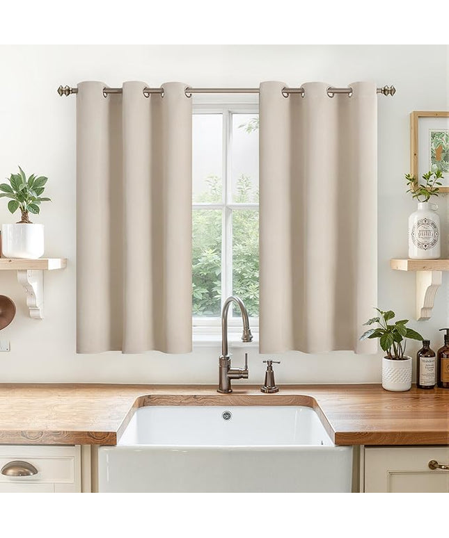 YoungsTex Short Blackout Kitchen Curtains 45 Inch Length - Room Darkening Drapes with Grommet Thermal Insulated Privacy for Bathroom Bedroom Window, Champagne, 2 Panels, 42 x 45 Inch
