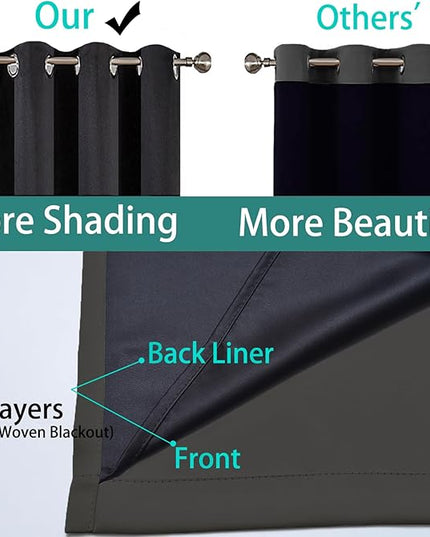 Yakamok 100% Blackout Curtains 96 Inches Long, 2 Thick Layers Heat and Full Light Blocking Soft Thermal Insulated Drapes for Bedroom(52" Wide Each Panel, Dark Grey, 1 Panel)