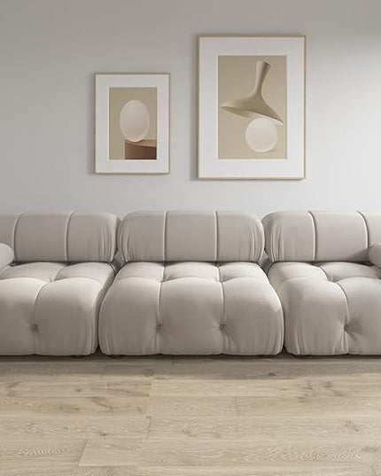 JACH 104" Convertible Modular Sectional Sofa, Minimalist Mid-Century Velvet Sofas Couches, Luxury Modern 3-Seat Wide Couch Sectional for Living Room Bedroom Office Apartment (Beige)