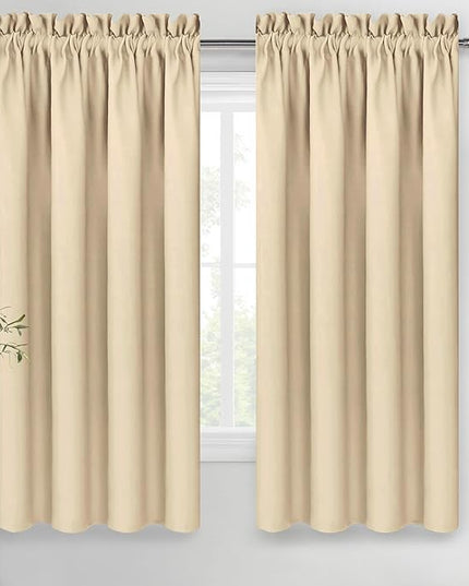 DWCN Blackout Curtains for Living Room Thermal Insulated, Energy Saving & Noise Reducing Bedroom Curtains, Beige, W 70x L 63 Inch, Set of 2 Rod Pocket Curtain Panels