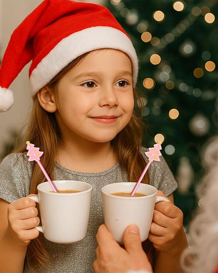 30 Pcs Christmas Drink Stirrers Xmas Stir Stick Holiday Coffee Swizzle Stick Reusable Plastic Hot Cocoa Bar Chocolate Decoration Cocktail Mixer(Christmas Tree,Pink Color)