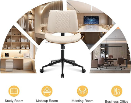 BV Home Office Chair No Arms with Wheels, Armless Small Desk Chair,Task Computer Office Desk Chair for Casual Office Small Space,Study Room,Reading Room(Beige)