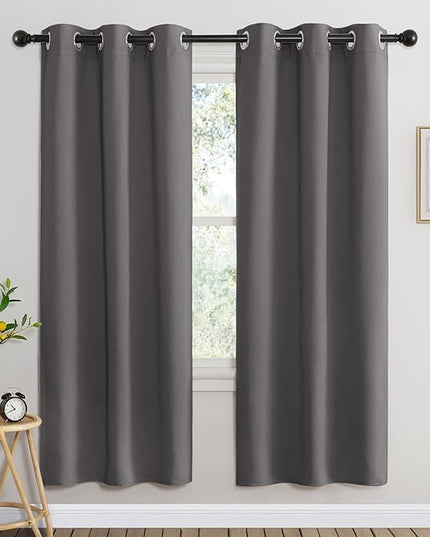 NICETOWN Blackout 72 inch Curtains for Kids Room, Grommet Room Darkening Thermal Insulated Solid Window Treatments Sound Reducing for Bedroom, 2 Panels, W37 x L72, Grey