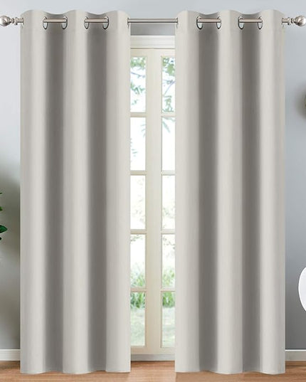 Yakamok 84 Inch Long Light Blocking Window Curtains Thermal Insulated Room Darkening Drapes for Bedroom,Solid Grommet Top Window Panels, 38x84 Inch, Light Beige, One Pair