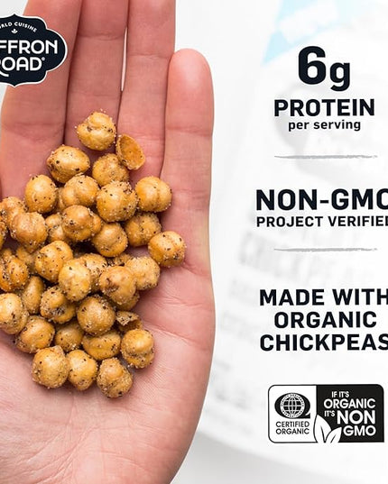 Saffron Road Roasted Sea Salt & Cracked Pepper Crunchy Chickpeas | High-Protein, Vegan, Gluten-Free, Non-GMO, Halal & Kosher Certified Snack | 5.4 oz Resealable Pouch | Pack of 6