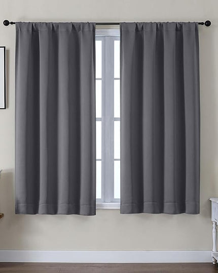 Gwine Charcoal Grey Blackout Curtains for Bedroom 54 Inches Long, Thermal Insulated Room Darkening Curtains for Living Room Each 40" Wx54 L, 2 Panels