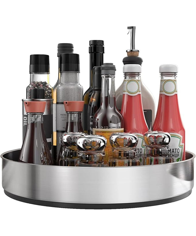 VAEHOLD Pantry Cabinet Lazy Susan Stainless Steel Black Spice Rack Turntable - Decorative Trays Storage Containers Organizer for Kitchen Cabinet, Snacks, Bathroom (12 inches)
