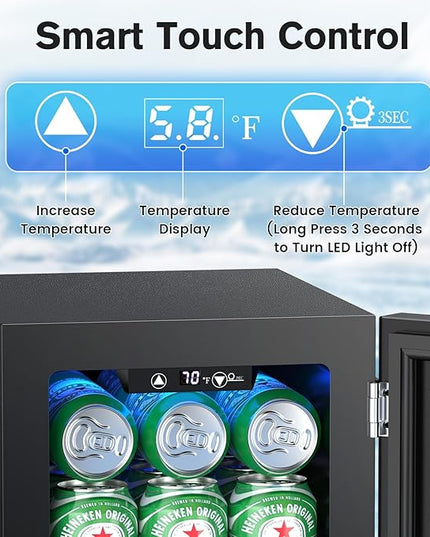 24 Cans Beverage Refrigerator Cooler, Mini Fridge Countertop Drink Cooler for Soda, Canned Beer, Adjustable Digital Temperature Control for Home Dorm Office, Black