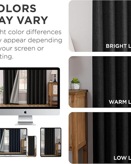 Joydeco Pinch Pleated Curtains - 100% Blackout for Bedroom, Black Linen Curtains 40" W x 84" L, Thermal Insulated 2 Panels Light Blocking Drapes, Back Tabs for Living Room