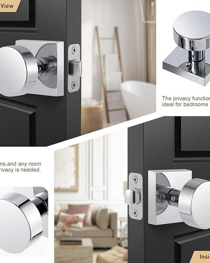 Polished Chrome Closet Door Knob, Modern Round Passage Door Handle for Hallway