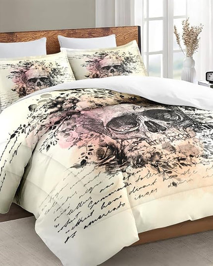 Queen Size Comforter Set with 2 Pillowcases, Rock Goth 3 Pcs Bedding for Adults, Retro Gothic Soft Comforter Set for Bedroom Bed Decor