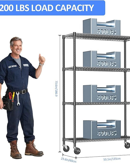 IZEUK Heavy Duty Garage Shelving, 4 Tier Wide Metal Storage Shelf Rack, Adjustable Utility Organizer for Basement, Warehouse, Garage, Black, 23.6" D x 53.1" W x 73.6" H