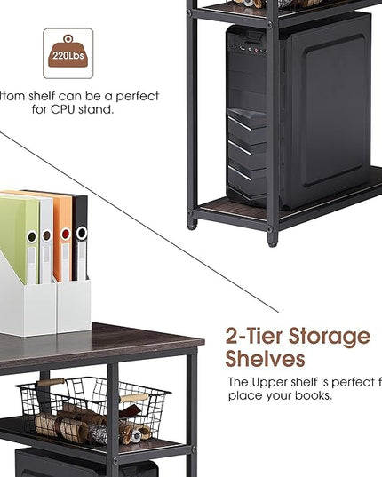 ivinta Computer Desk, Home Office Desk with Storage Shelves and Metal Frame for Living Room, Bedroom, Office, Whale (Brown, 55")