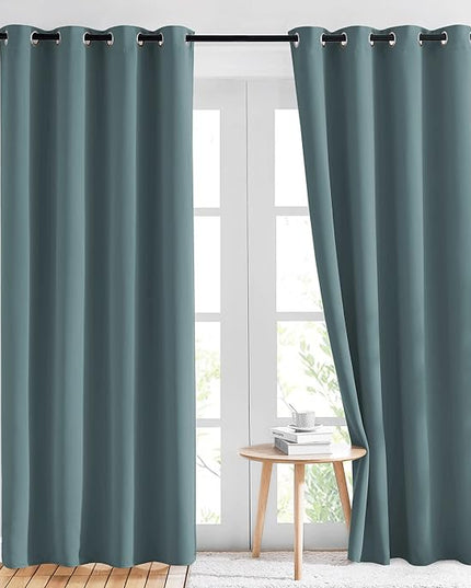 NICETOWN Blackout Greyish Blue Curtains & Drapes for Living Room - Thermal Insulated Solid Grommet Sound Reducing Energy Saving Window Treatments for Porch/Hall, 2 Panels, W52 x L84