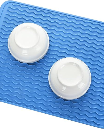 Silicone Dish Drying Mat for Multiple Usage,Easy clean,Eco-friendly,Heat-resistant Silicone Mat for Kitchen Counter or Sink,Refrigerator or Drawer liner Lichen BlueL M 12 inches x 12 inches