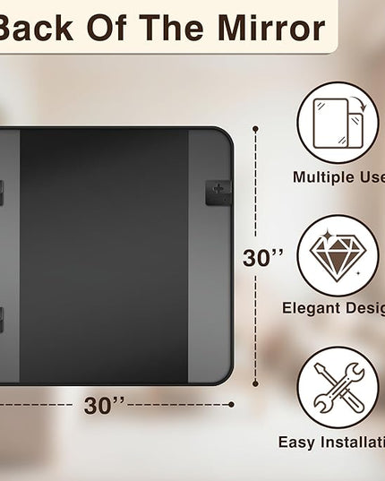 Bathroom Vanity Mirror for Wall, 30"x30" Wall Mounted Bathroom Mirror for Over Sink with Sturdy Metal Frame, Vertical or Horizontal, Living Room, Bedroom, Entryway(Black)