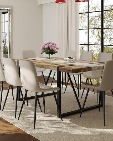 FURNITO Wood Dining Table Set for 8, 71" Large Rectangular Kitchen & Dining Room Table with 8 PU Leather Chairs, Modern Farmhouse Dining Set for Home, Living Room, Office, or Conference Room
