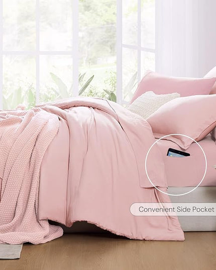 WRENSONGE Queen Comforter Set - 7 Pieces Soft Pink Soft Bed in a Bag Queen with Sheets, 2 Pillow Shams, and 2 Pillowcases- Warm Bedding Sets for All Season