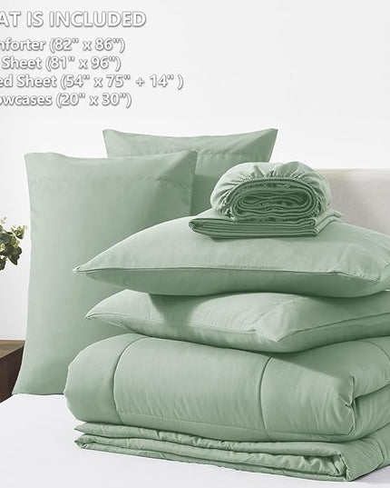 CozyLux Full Size Comforter Sets Sage Green, 7 Pieces Bed in a Bag, Green Comforter Full Size, All Season Bedding Sets with Stitch Quilted Comforter, Flat Sheet, Fitted Sheet, Pillowcases