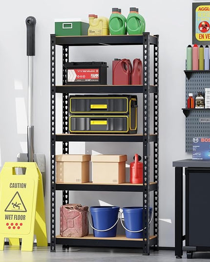 1655LBS Heavy Duty Storage Shelves, 5-Tier Metal Shelving for Garage, 11.8" D x 27.6" W x 60" H, with MDF Boards & Anti-Slip Mat, Ideal for Home, Office, and Warehouse Use