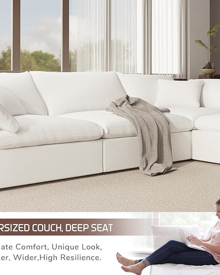 Cloud Modular Sectional Sofa,78.6" V Shape 3 Seater with Corner Down Filled Comfy Sofa,Modern Deep Seat Cloud Couch,Detachable Couch Cushion Covers for Living Room,White