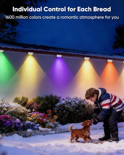 APPECK Permanent Outdoor Lights 300ft with 216 LED Lights, 108W Smart RGBW Eaves Lights, DC 36V, 40LM, IP67 Waterproof String Lights for Halloween Christmas Decor, Compatible with Alexa, White
