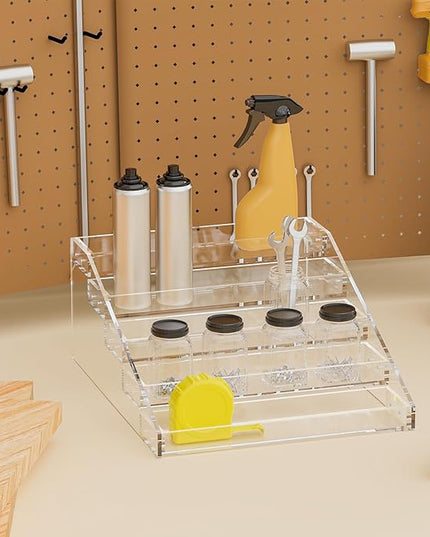 PMMASTO Widen Tiered Spice Rack, Seasoning Organizer, Clear Acrylic Vertical Shelves Can Organizer for Countertop, Cabinet, Pantry, Kitchen Organization and Storage - 5 Tier