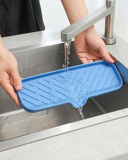Silicone Bathroom Soap Dishes with Drain Spout-Bathroom and Kitchen Sink Organizer,Sponge Holder,Dish Soap Tray,Perfect for Dispenser,Scrubber,Bottle,Cup on Sink or Counter-Lichen Blue 12"×4"
