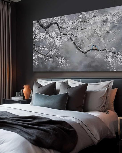Artexist Canvas Wall Art/Grey Wall Decor 29"x58"/ Plum Blossom Oil Paintings/Large Artwork Wall for Living Room Bedroom Office Kitchen Home Decoration