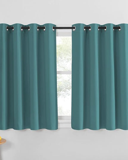 NICETOWN Blackout Curtain for Kids Room - Triple Weave Microfiber Home Thermal Insulated Solid Ring Top Blackout Panel/Drape for Bedroom(Sea Teal, 1 Panel, 52 x 54 inches)