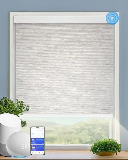 Motorized Blinds with Remote Cordless Automatic Motorized Shades Custom Blinds for Windows Smart Curtains Compatible with Alexa Google Home(Light Filtering Jacquard Beige,W39 x H72in)