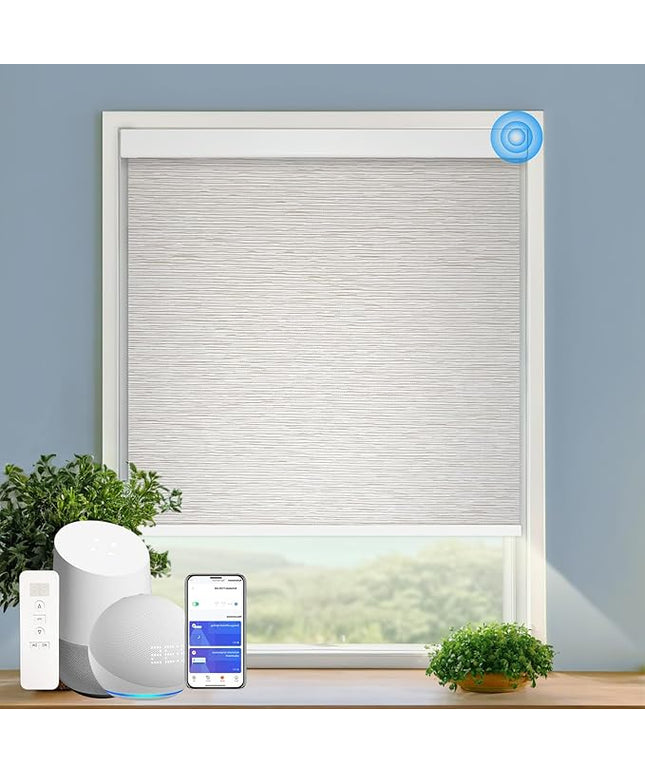 Motorized Blinds with Remote Cordless Automatic Motorized Shades Custom Blinds for Windows Smart Curtains Compatible with Alexa Google Home(Light Filtering Jacquard Beige,W66 x H72in)
