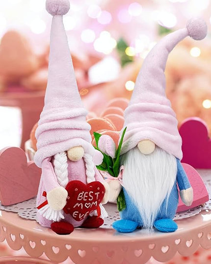 Lovinland Mothers Day Plush Couple Gnomes Decorations for Mom - Best Ever Gifts for Mom Who Have Everything from Daughter Son - Spring Tulips Gnomes Decor