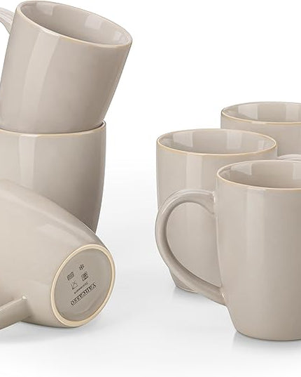 vancasso PLAYA Ceramic Coffee Mug Set of 6, 16 Oz Tea Cups with Handle for Latte, Tea, Cappuccino, Milk, Cocoa, Microwave&Dishwasher Safe, White